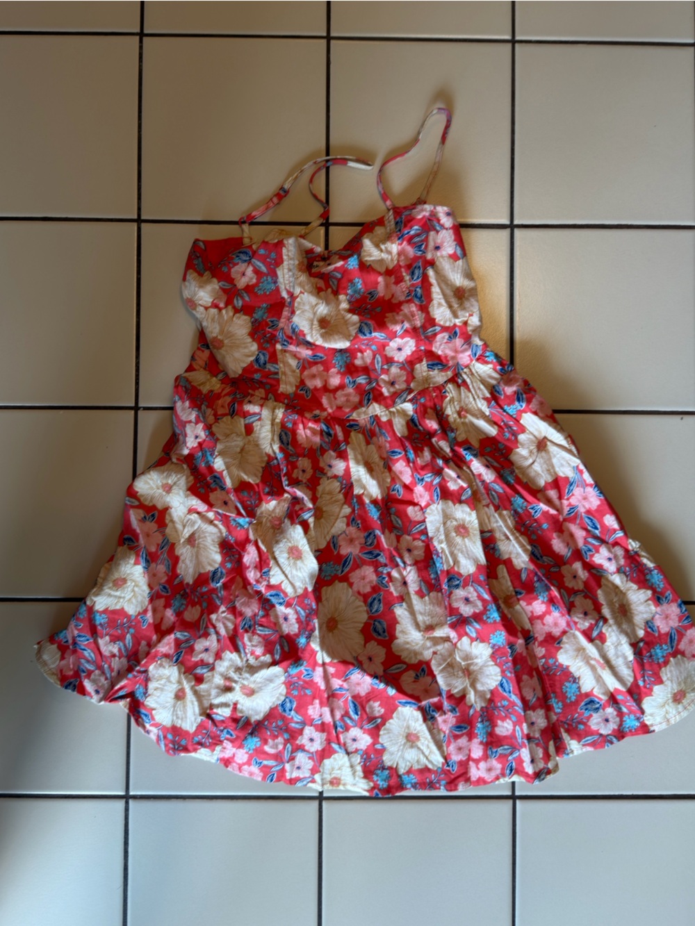 aerie Coral Floral Fit-and-Flare Sundress